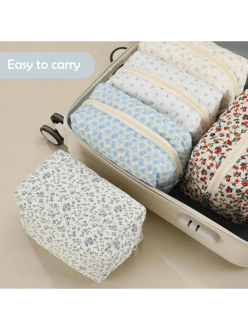 Floral Quilted Makeup Bags Set of 6 - Perfect Bridesmaid Gifts & Travel